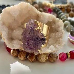 Brass and 18K Gold Overlay Amethyst Healer Ring